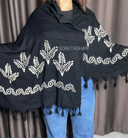 Siyah Buğday Desenli Şal