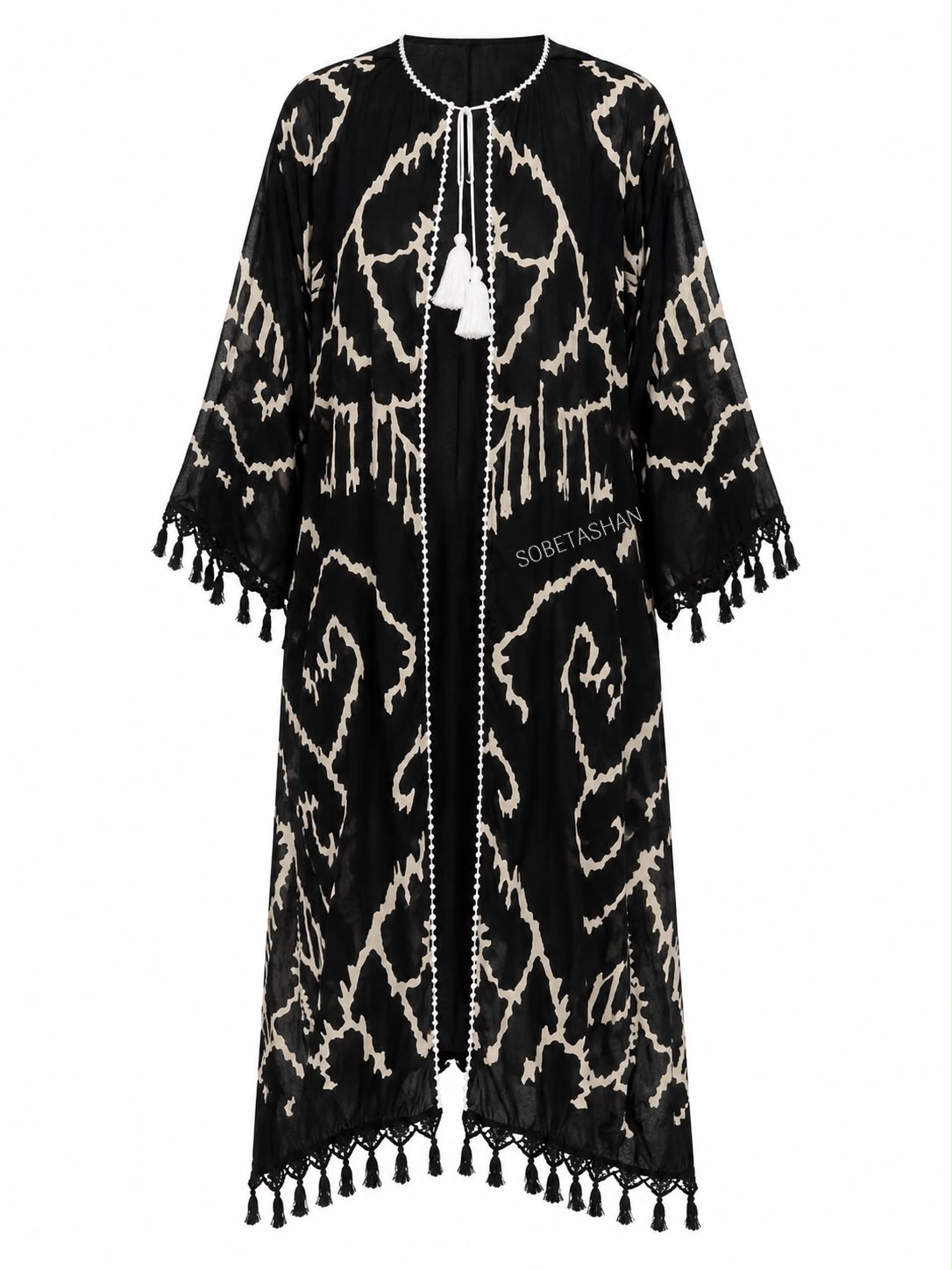 Etnik Desenli Siyah Kimono