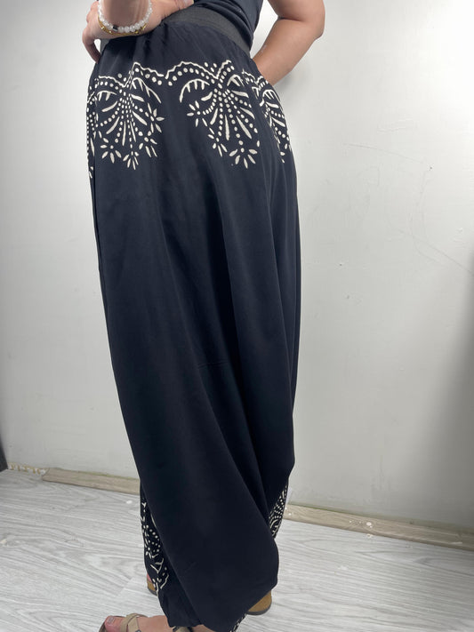 Tahta Baskı Etnik Desenli Ağı Düşük Adana Şalvarı