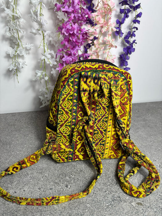 Sarı Etnik Desenli Mini Kilim Sırt Çantası