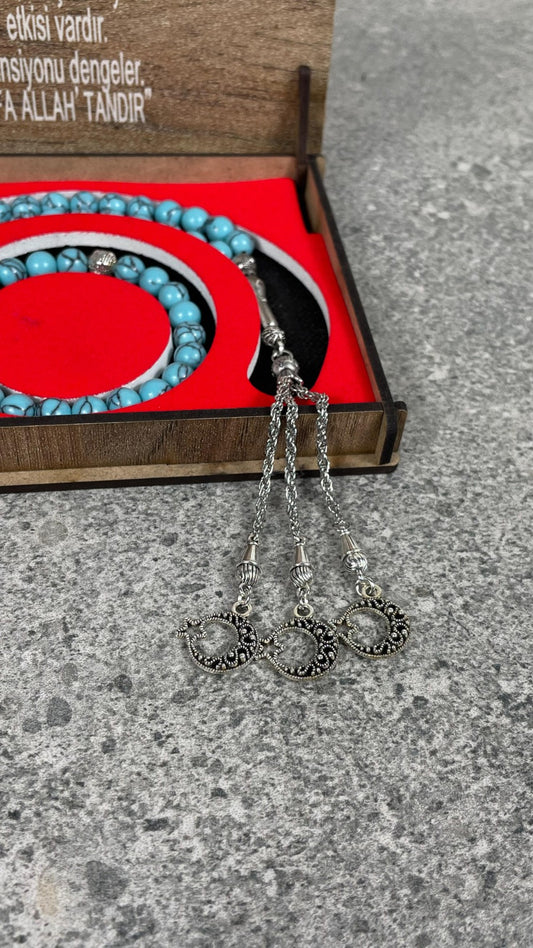 Turkuaz Taşı Tesbih & Bileklik Seti - Şık Ahşap Kutulu
