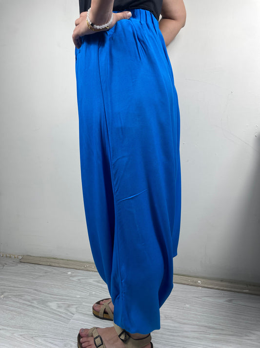 Saks Mavi Bağlamalı Salaş Şalvar – Rahat Kesim Yazlık Pantolon