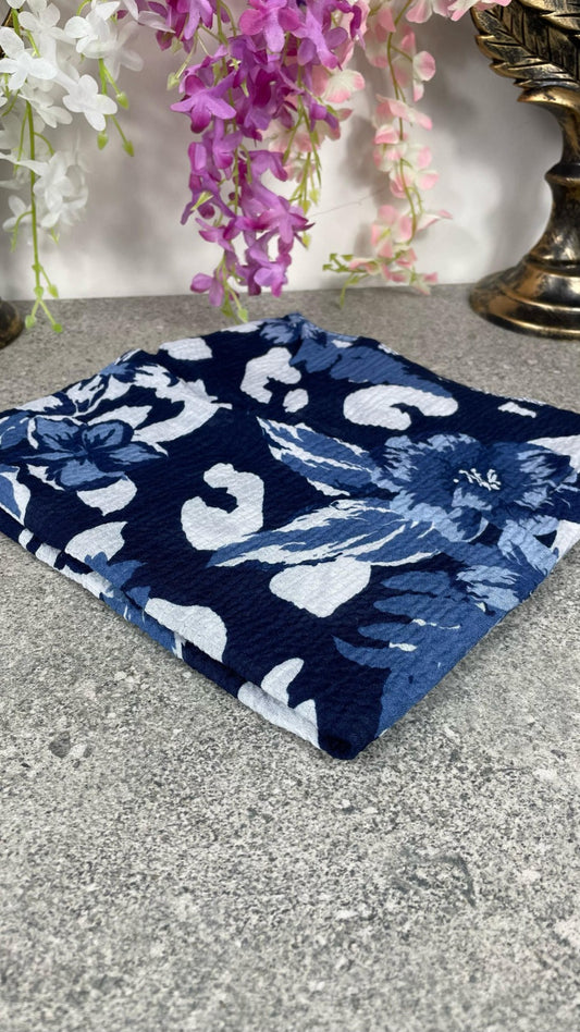 Lacivert Çiçek Desenli Pamuklu Yazma – 100x100 cm Eşarp | Nefes Alan Yumuşak Kumaş
