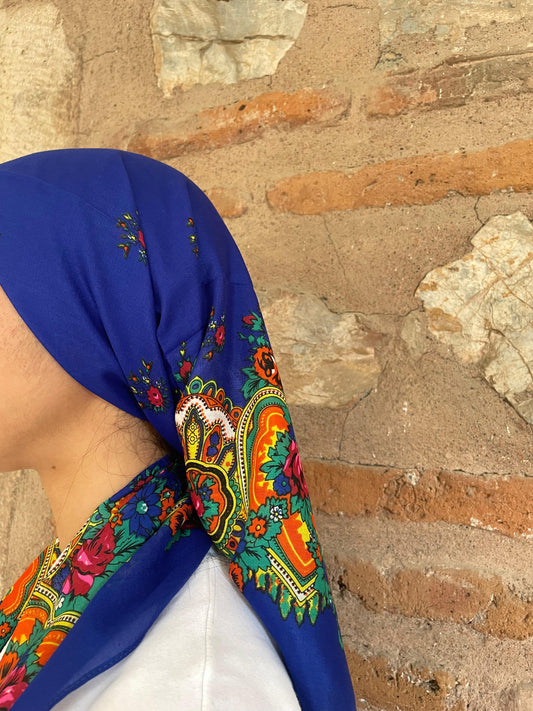 Yöresel Hamavi Desen Mardin Yazması - Saks Mavi