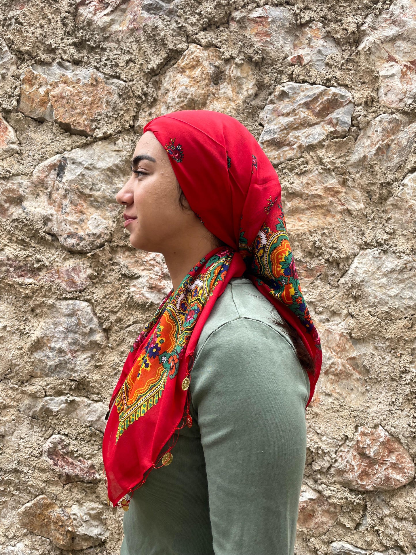 Yöresel Hamavi Desen Pullu Mardin Yazması - Kırmızı