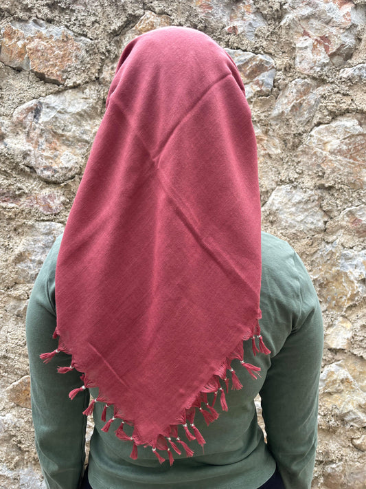 Püsküllü Pamuklu Yazma - Gül Kurusu