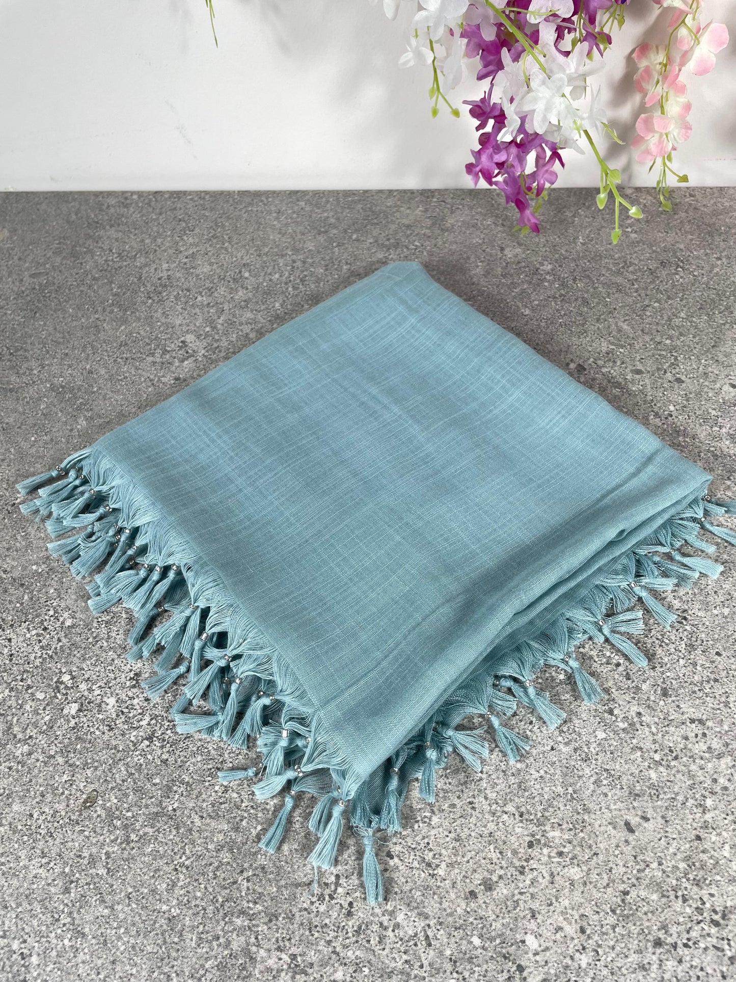 Püsküllü Pamuklu Yazma - Su Yeşili