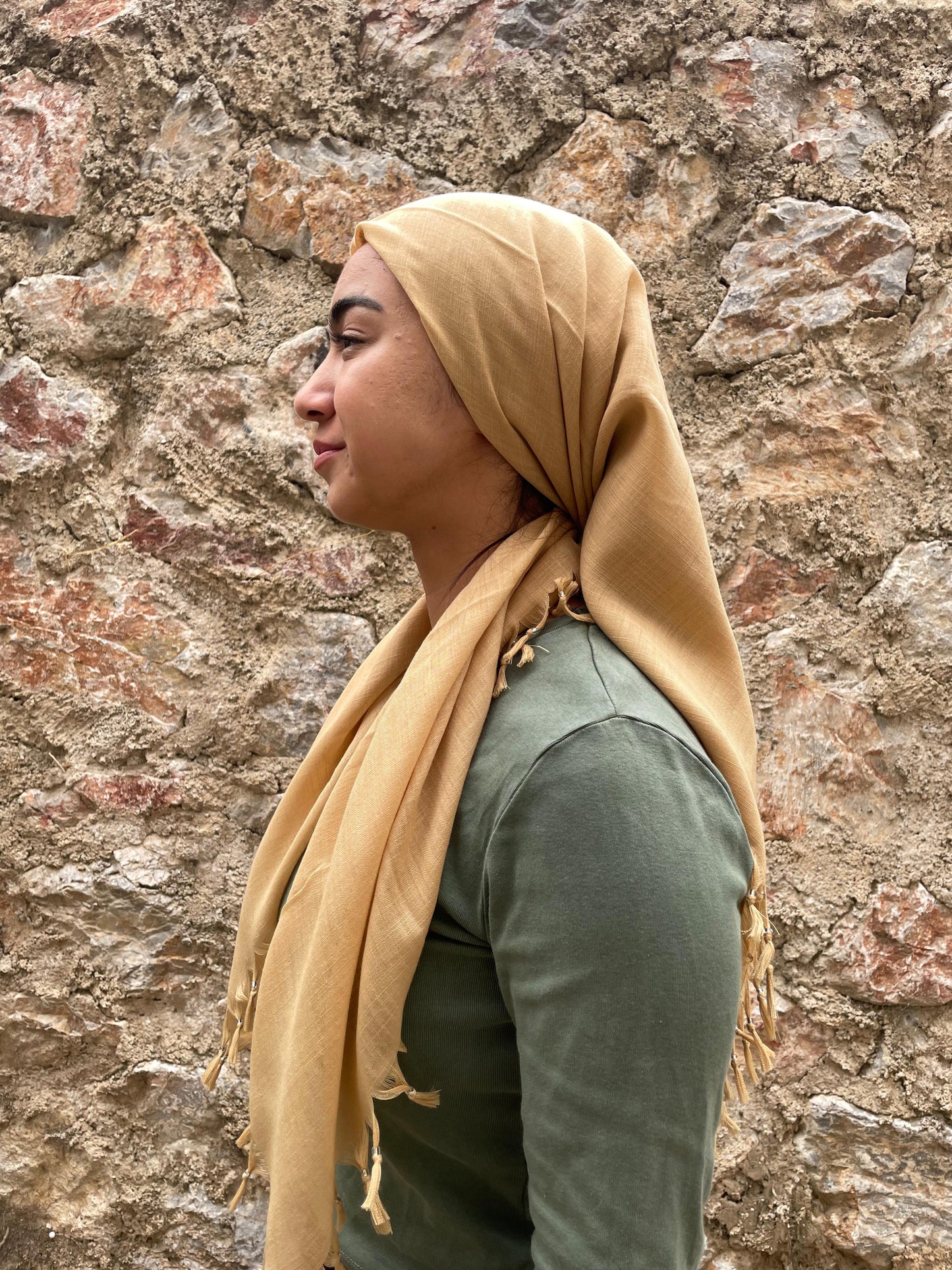 Püsküllü Pamuklu Yazma - Sarı