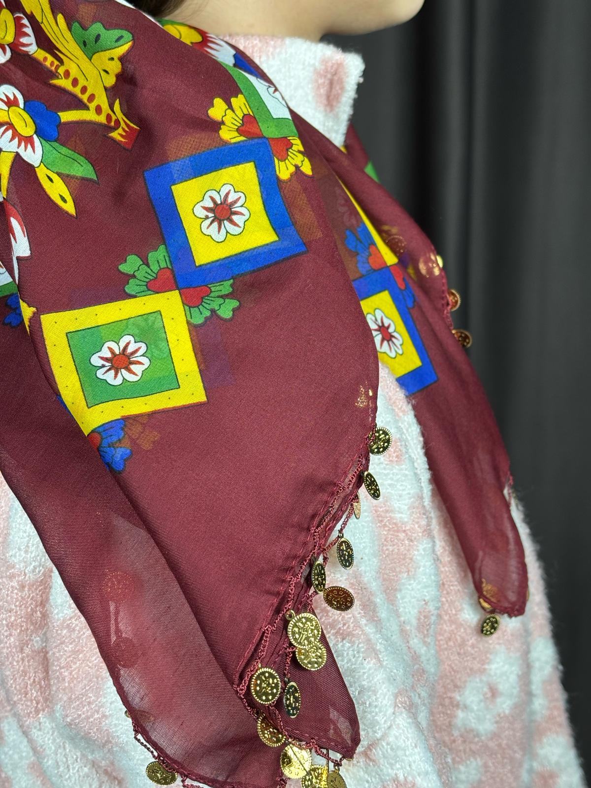 Çengelköy Desen Pullu Yöresel Yazma - Bordo