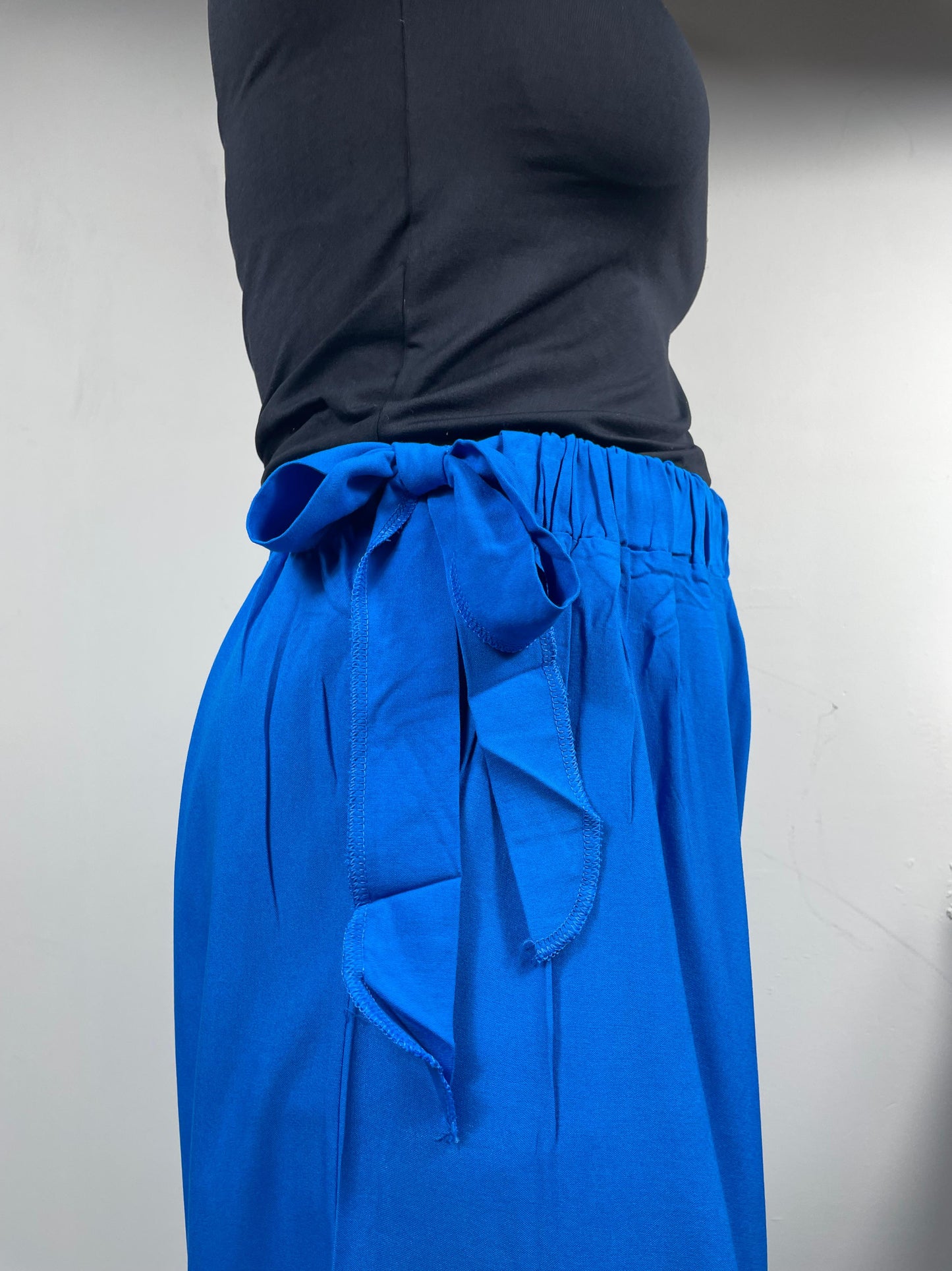 Saks Mavi Bağlamalı Salaş Şalvar – Rahat Kesim Yazlık Pantolon