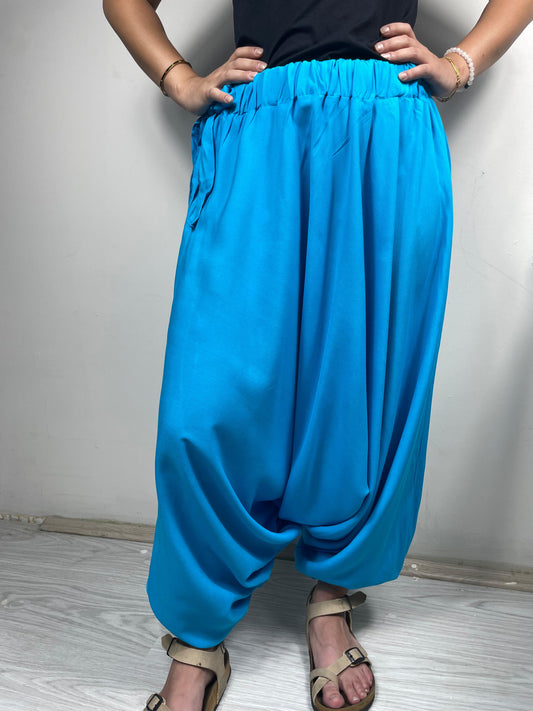 Turkuaz Bağlamalı Salaş Şalvar – Rahat Kesim Yazlık Pantolon
