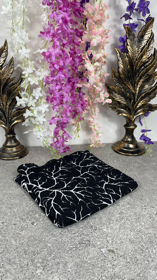 Siyah Beyaz Desenli Pamuklu Yazma Eşarp