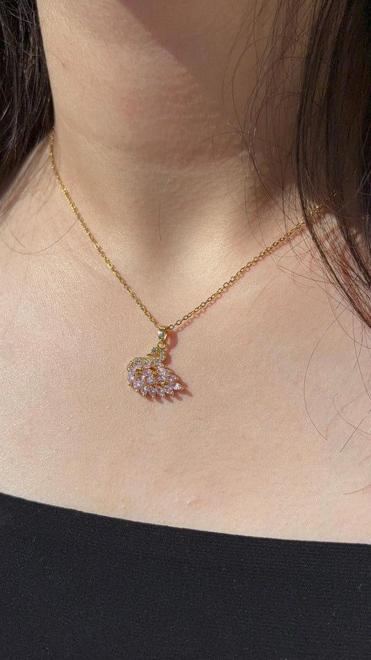 Zirkon Taşlı Kuğu Figürlü Paslanmaz Çelik Kolye