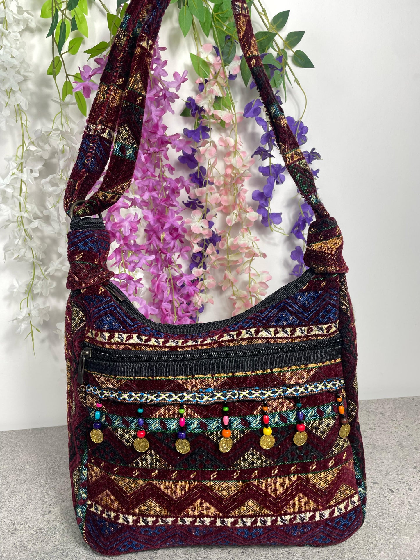 Etnik Desenli Otantik Yan Çanta - Ayarlanabilir Askı