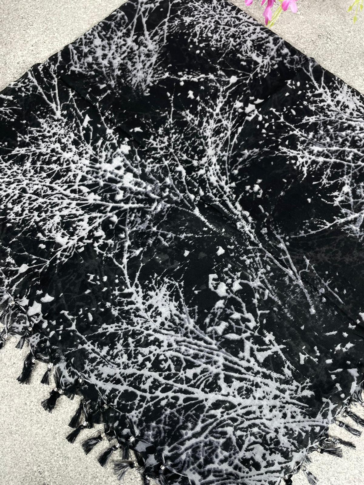 Siyah Mercan Desenli Pamuklu Yazma