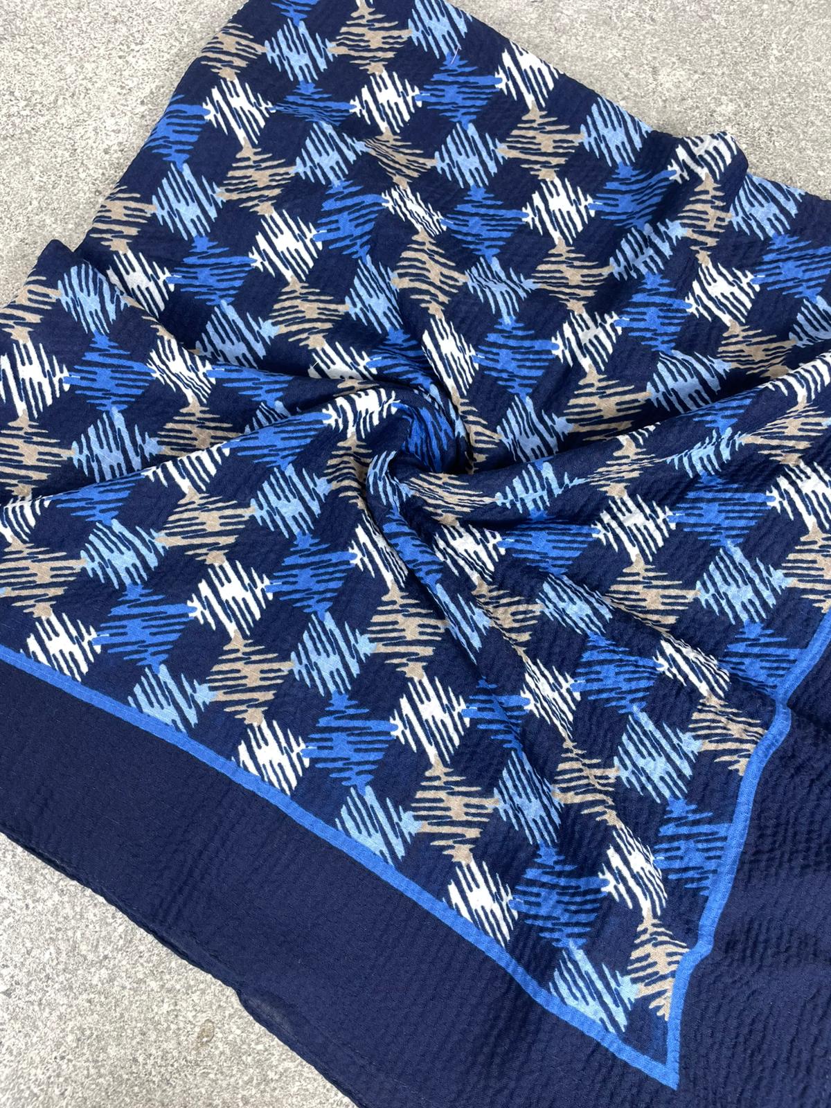 Kraş Dokulu Lacivert Mavi Geometrik Desenli Yazma