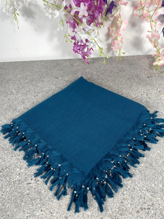 Püsküllü Pamuklu Yazma - Petrol Mavisi