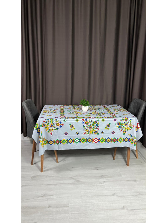 Etnik Desenli Kare Masa Örtüsü - Gri