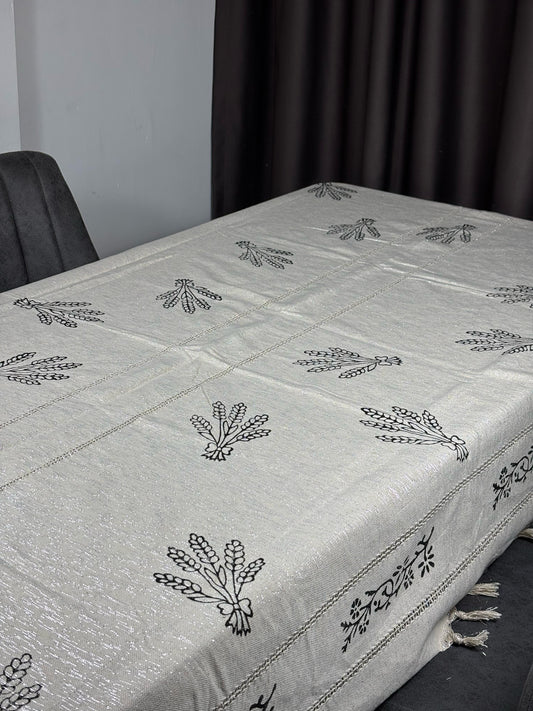 Lavanta Desenli Dokuma Kumaş Dikdörtgen Tahta Baskı Masa Örtüsü