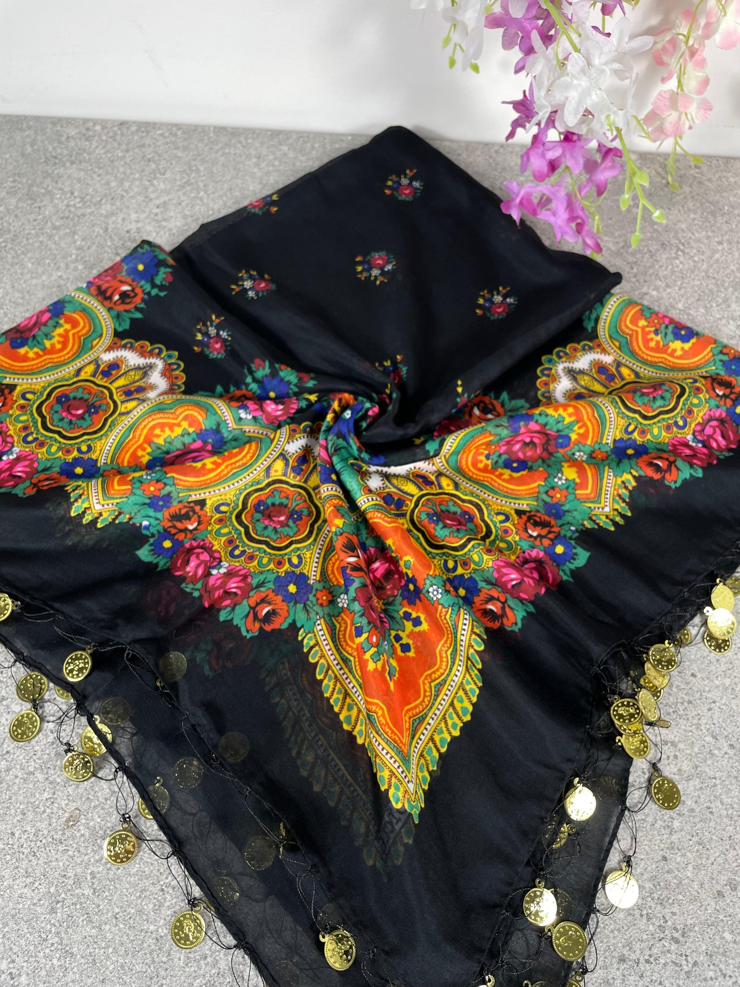 Yöresel Hamavi Desen Pullu Mardin Yazması - Siyah