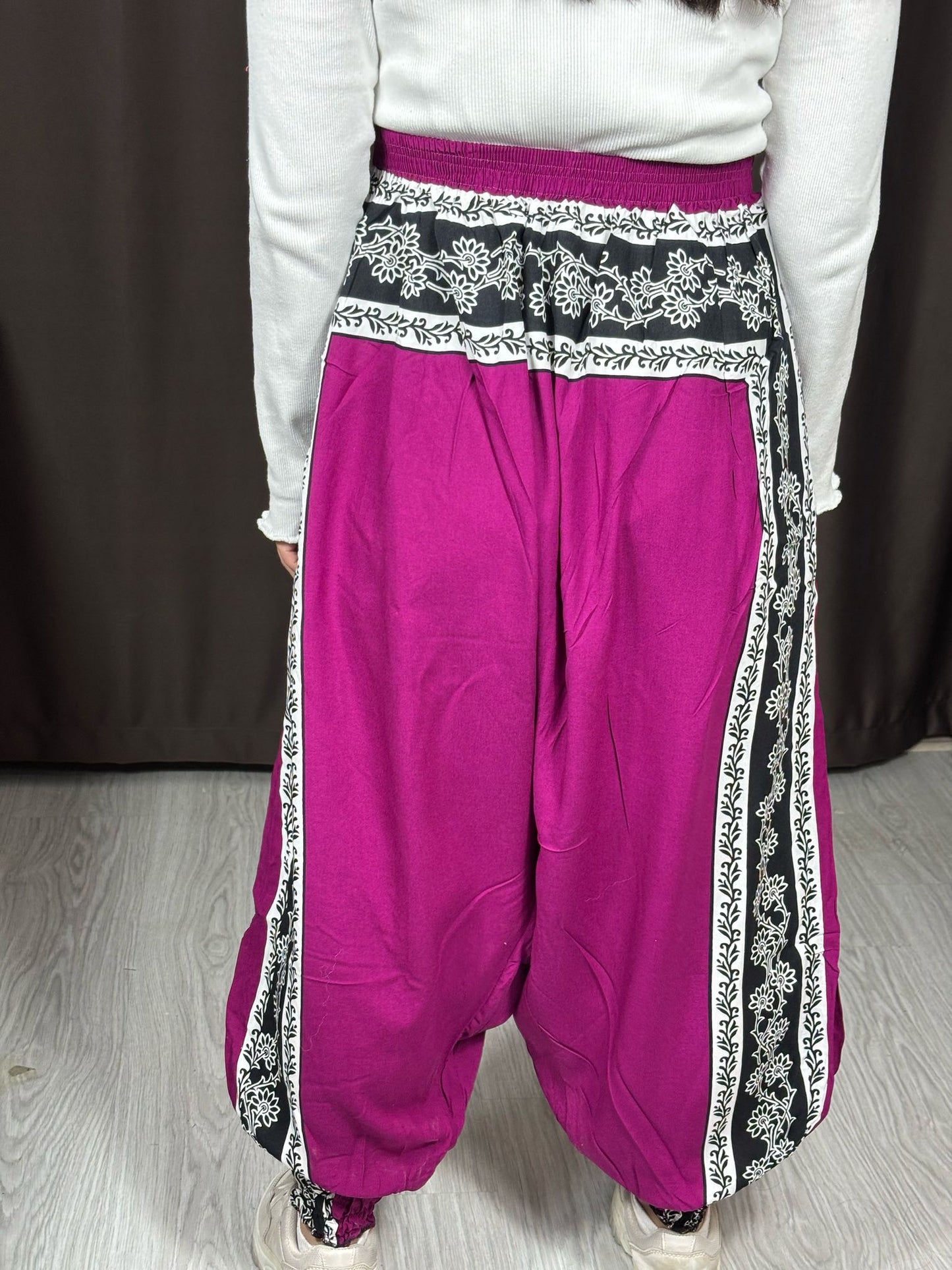 Etnik Desenli Rahat Kesim Şalvar - Fuşya