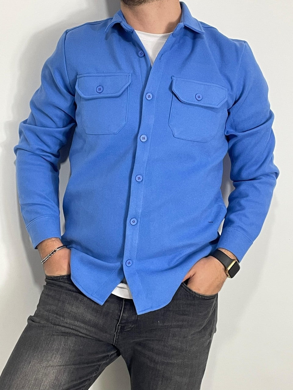 Erkek Mavi Kaşe Gömlek