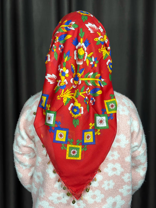 Çengelköy Desen Pullu Yöresel Yazma - Kırmızı