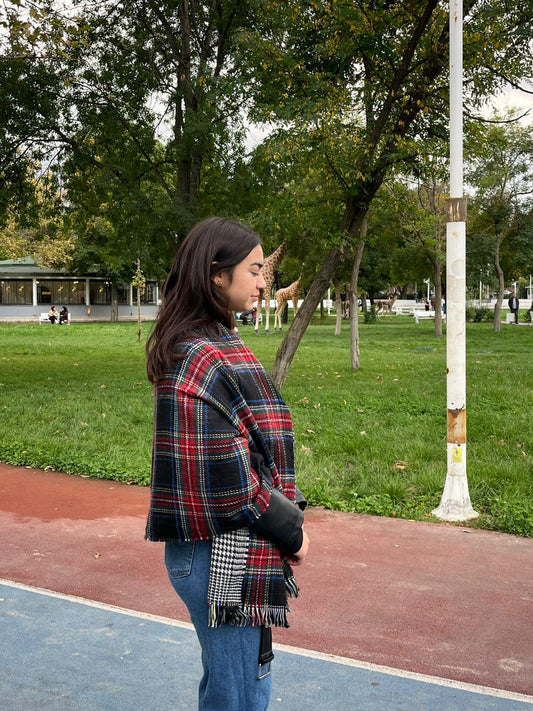 Kışlık Yünlü Çift Taraflı Ekose Şal - Renkli Ekose