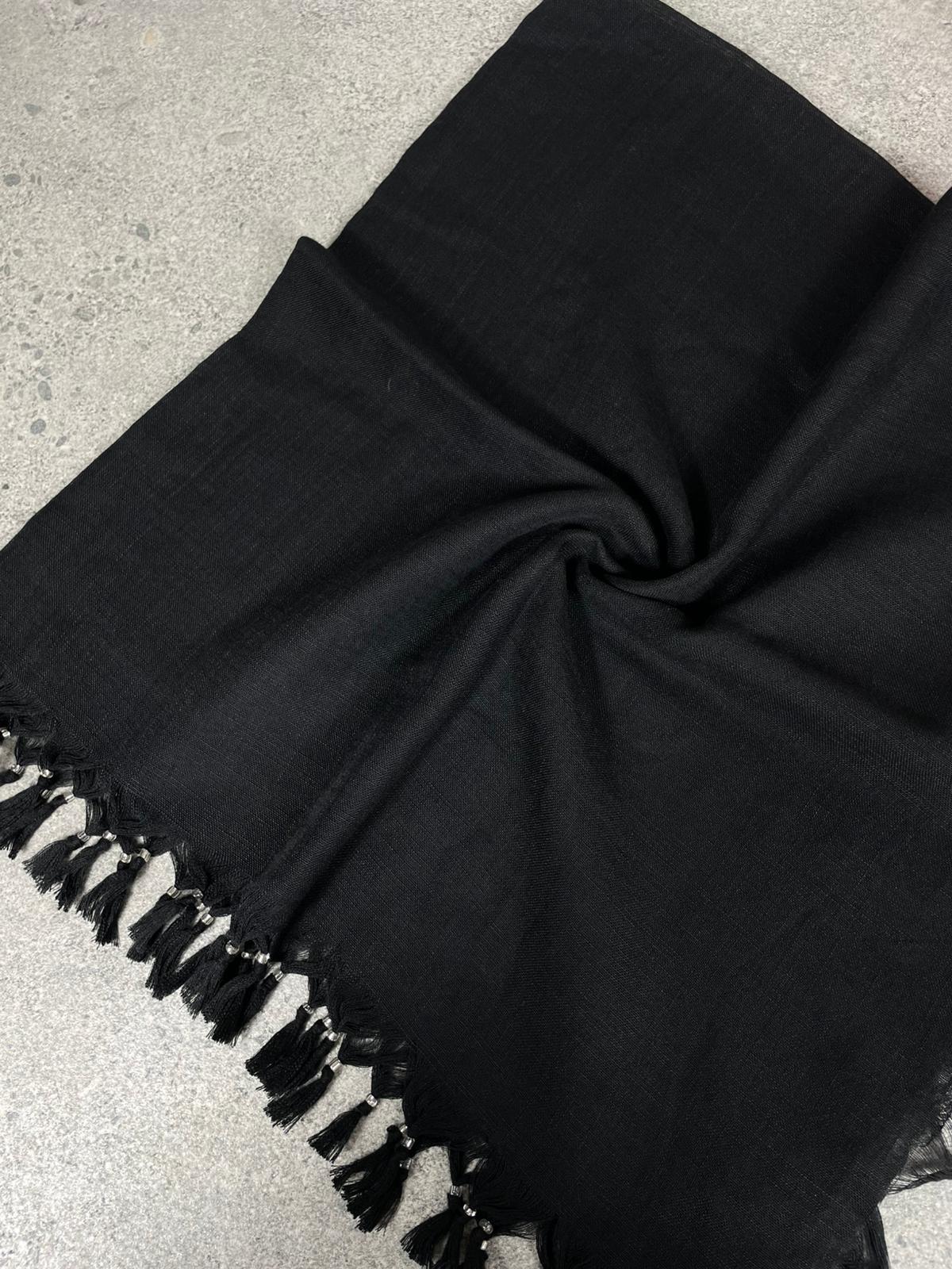 Püsküllü Pamuklu Yazma - Siyah