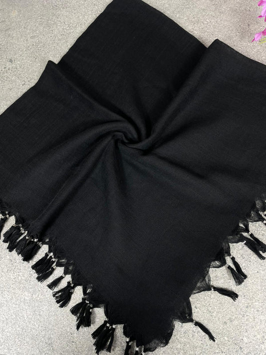 Püsküllü Pamuklu Yazma - Siyah