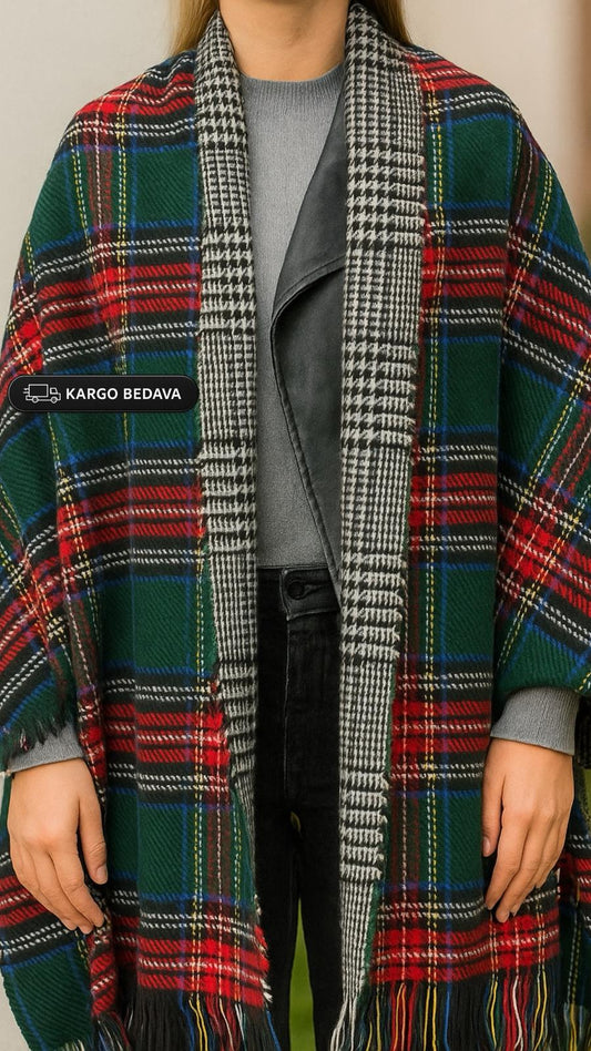 Kışlık Çift Taraflı Yünlü Şal – Sıcak ve Yumuşak Dokulu