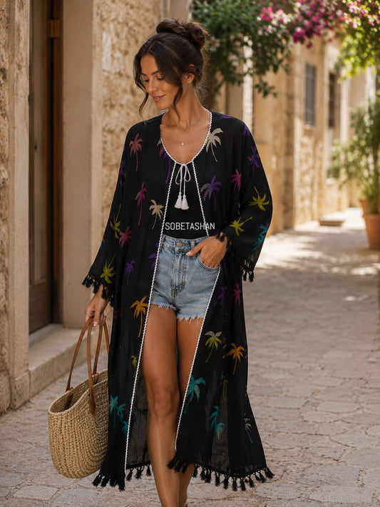 Palmiye Desenli Kimono