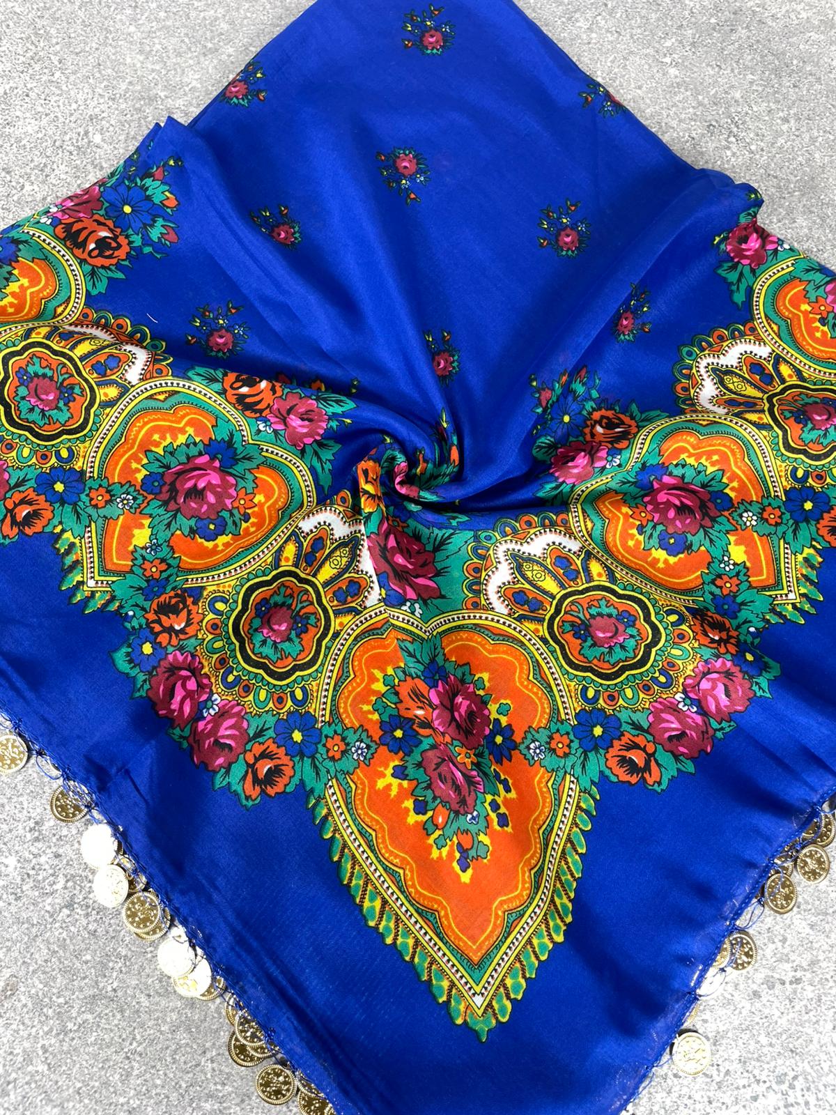 Yöresel Hamavi Desen Pullu Mardin Yazması - Saks Mavisi