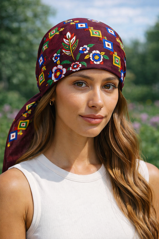 Bordo Çengelköy Desen Bandana – 55×55 cm
