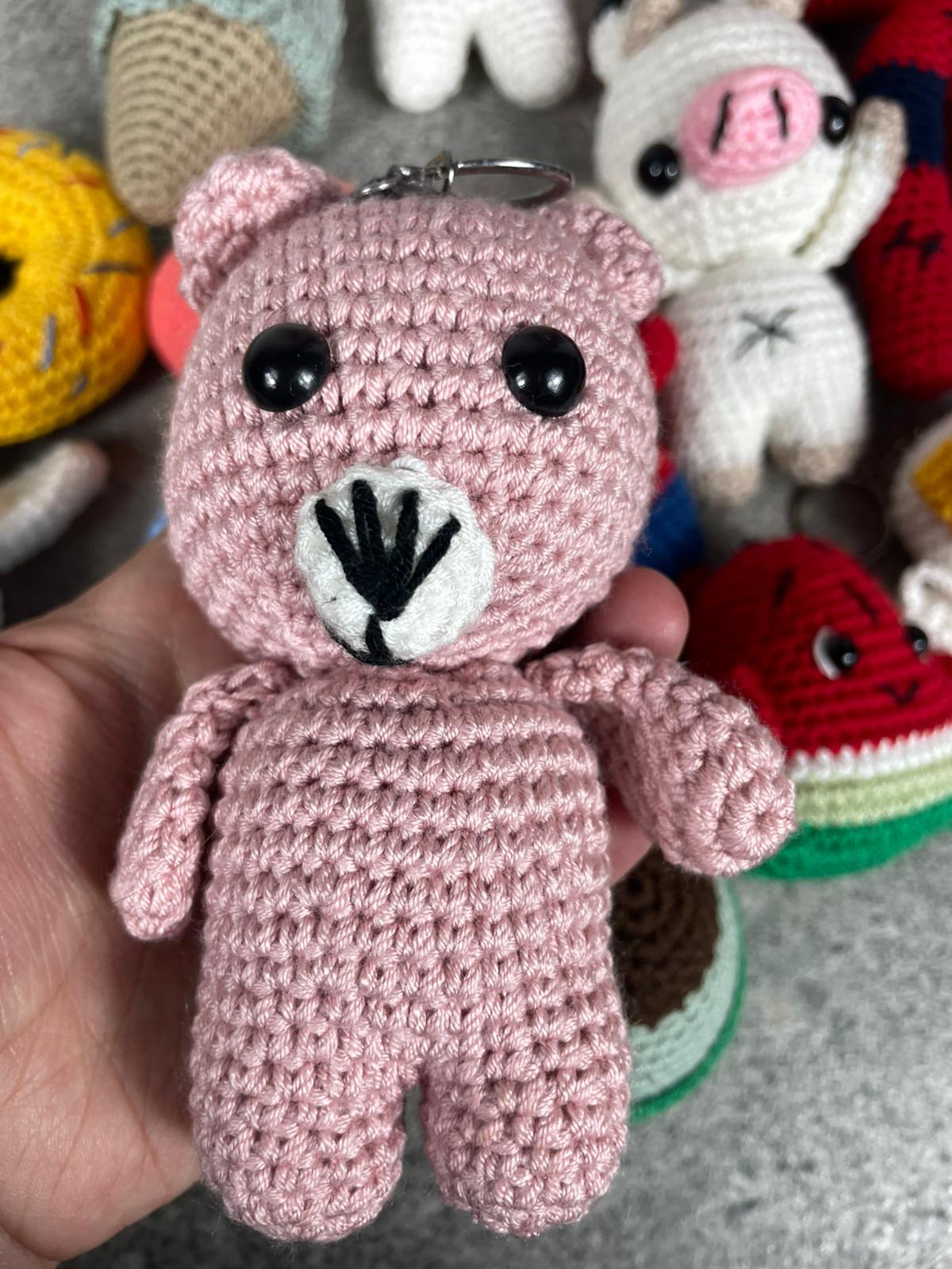El Yapımı Amigurumi Pembe Ayıcık Anahtarlık