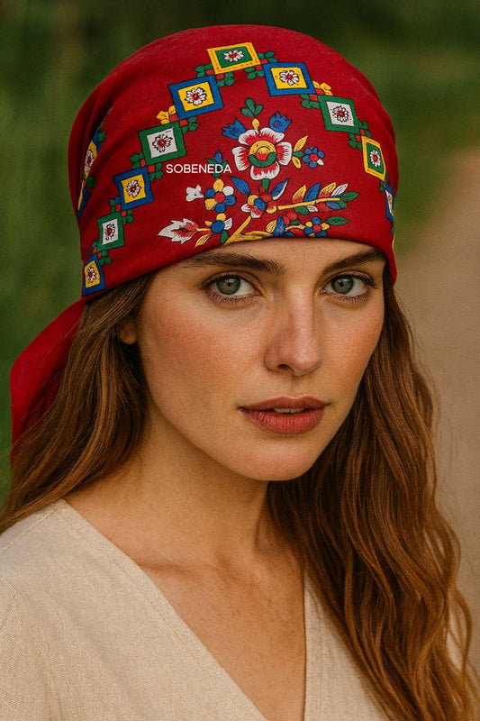 Kırmızı Çengelköy Desen Bandana – 55×55 cm