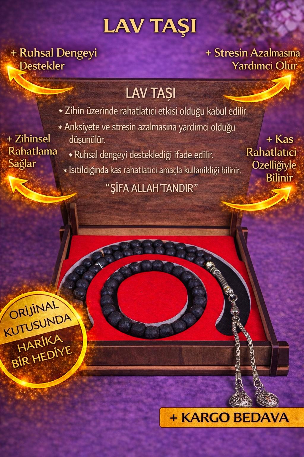 Lav Taşı Tesbih & Bileklik Seti - Şık Ahşap Kutulu