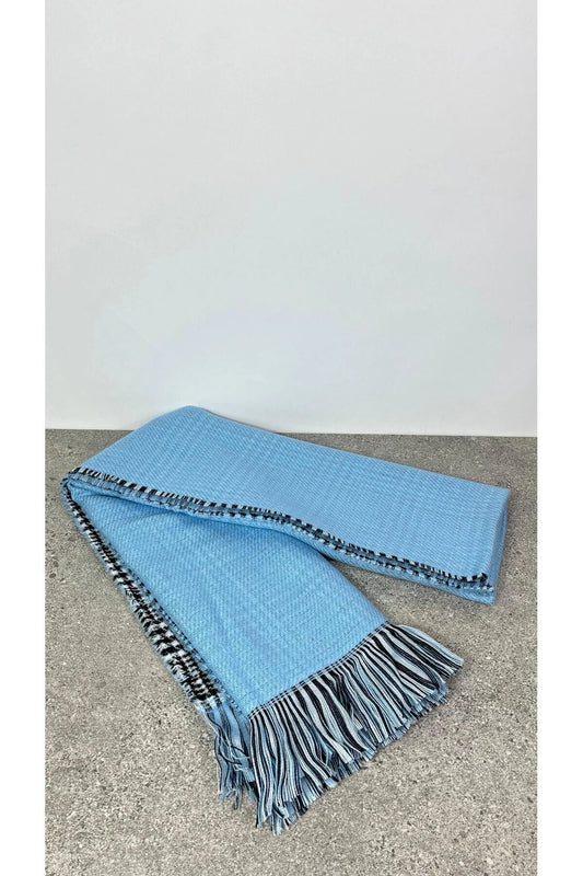 Kışlık Yünlü Çift Taraflı Ekose Şal - Mavi