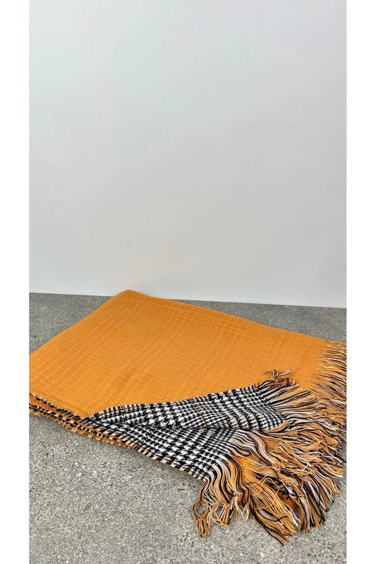 Kışlık Yünlü Çift Taraflı Ekose Şal - Turuncu