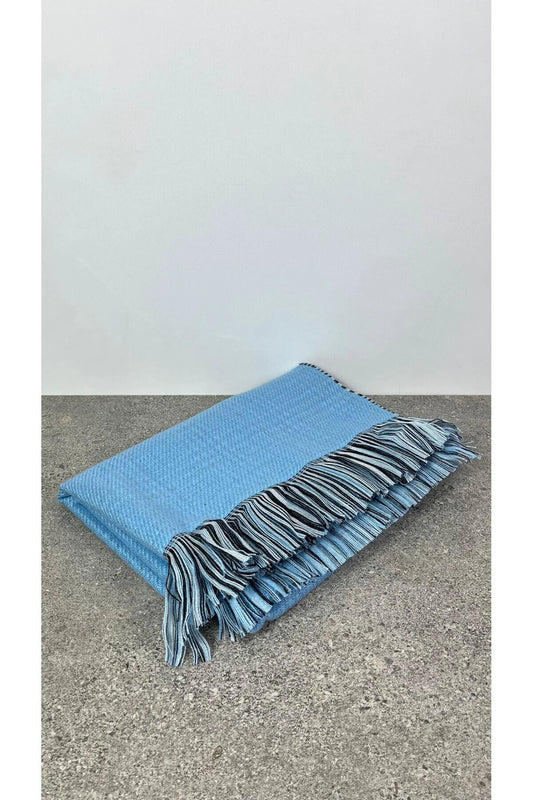 Kışlık Yünlü Çift Taraflı Ekose Şal - Mavi