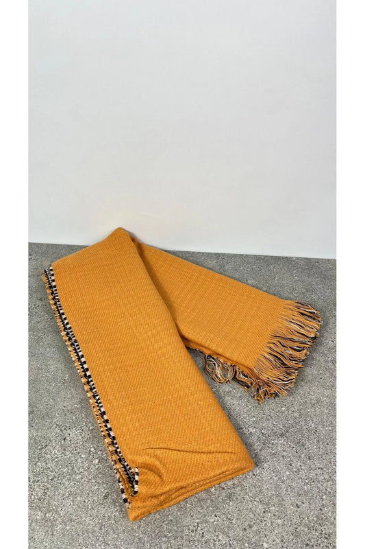 Kışlık Yünlü Çift Taraflı Ekose Şal - Turuncu