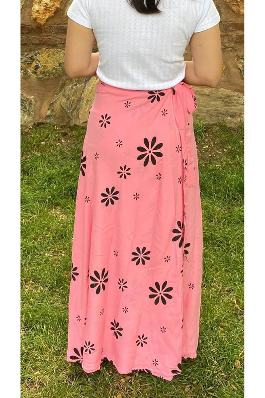 Pembe Çiçek Desenli Sarma Etek – 36-50 Beden Uyumlu