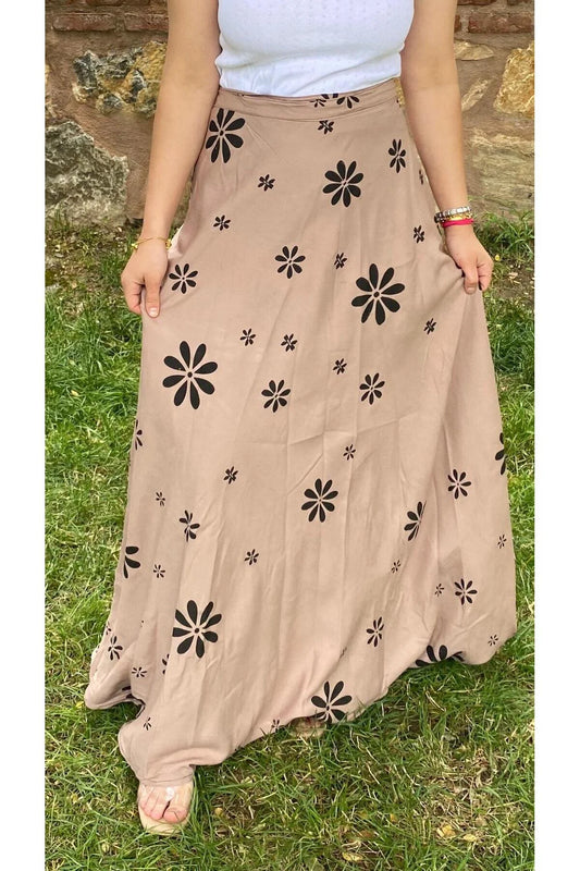 Mavi Çiçek Desenli Sarma Etek –  36-50 Beden Uyumlu