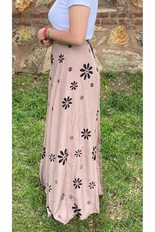 Mavi Çiçek Desenli Sarma Etek –  36-50 Beden Uyumlu