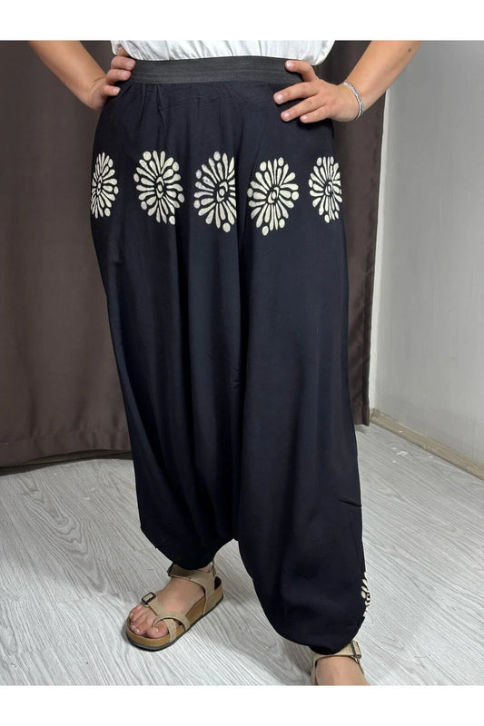 Tahta Baskı Desenli Ağı Düşük Adana Şalvar