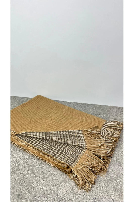 Kışlık Yünlü Çift Taraflı Ekose Şal - Sarı