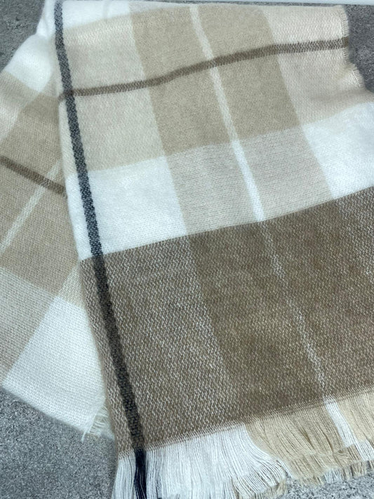 Bej Ekose Desenli Yumuşak Dokulu Kışlık Şal