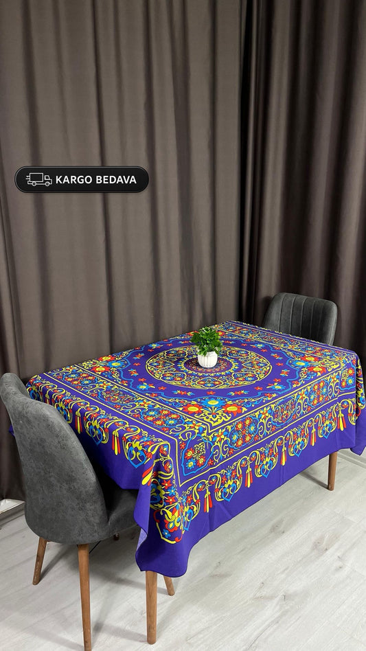Mor Etnik Desenli Kare Masa Örtüsü