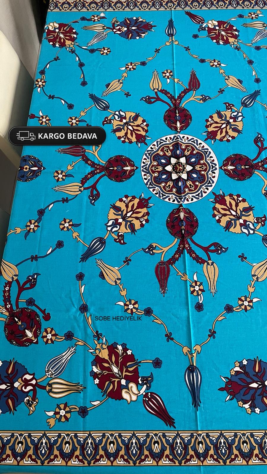 Mavi Desenli Dikdörtgen Masa Örtüsü – 230×175 cm