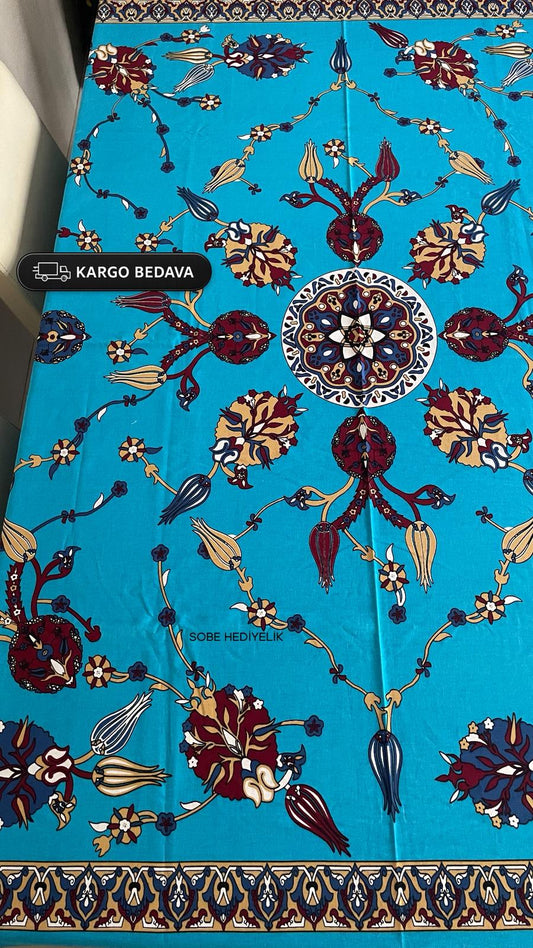 Mavi Desenli Dikdörtgen Masa Örtüsü – 230×175 cm